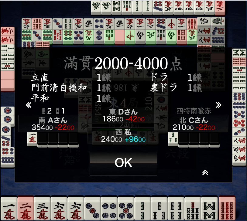 東4局満貫ツモ